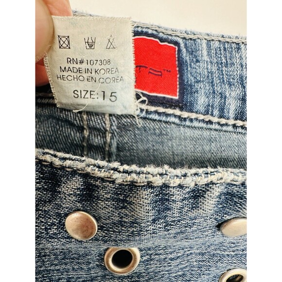 Vtg Y2K Low Waist Flare Jeans Womens 15x32 Medium Wash Stretch Pockets stretchy - Picture 7 of 11